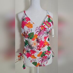 Bar III White Bermuda Babe Tropical Floral Womens One-Piece Swimsuit